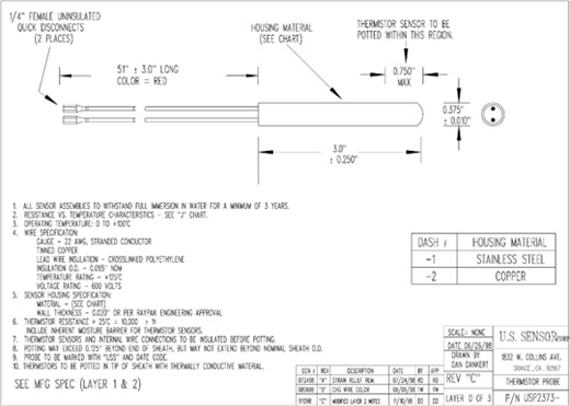 USP2373 thermistor assembly is 0.375 inch in diameter