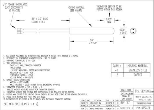 USP2373 thermistor assembly is 0.375 inch in diameter